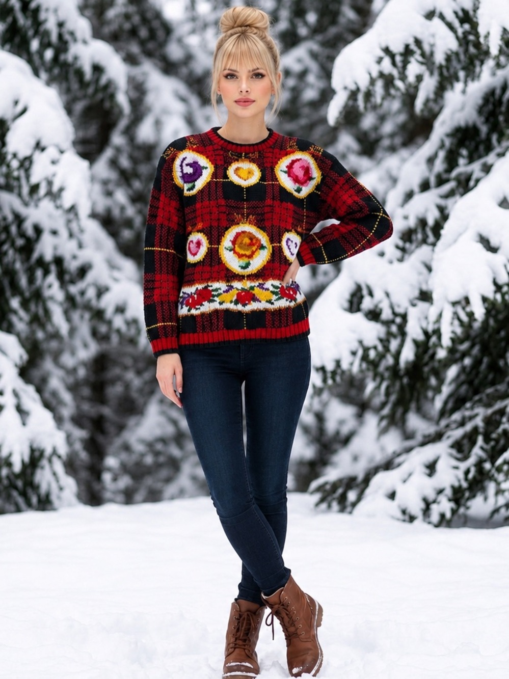 Vintage Grandma Cottage Core Plaid Floral Valentine Sweater Gucci Vibes